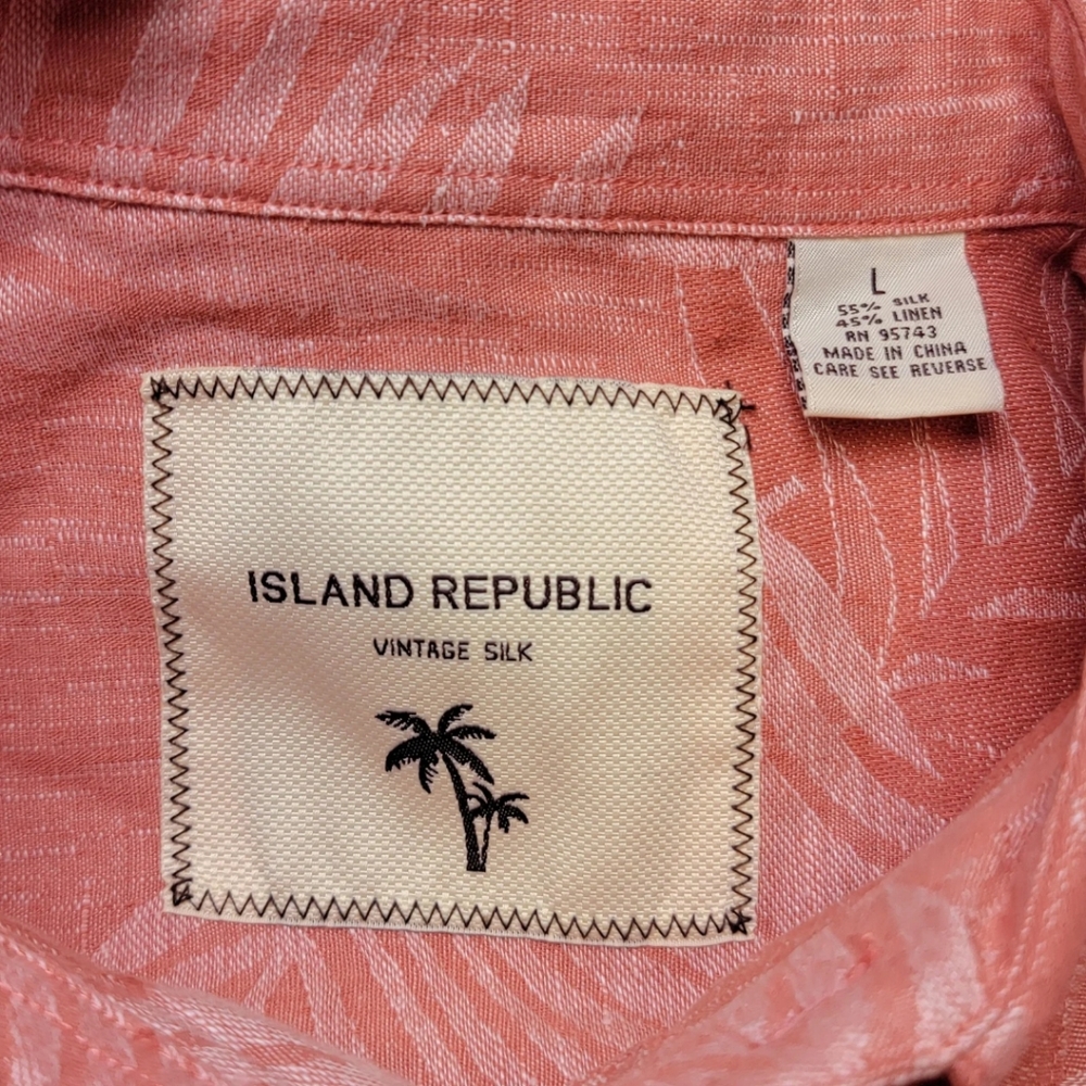 Island Republic Linen Silk Coral Short Sleeve Button Down Shirt - Picture 2 of 7